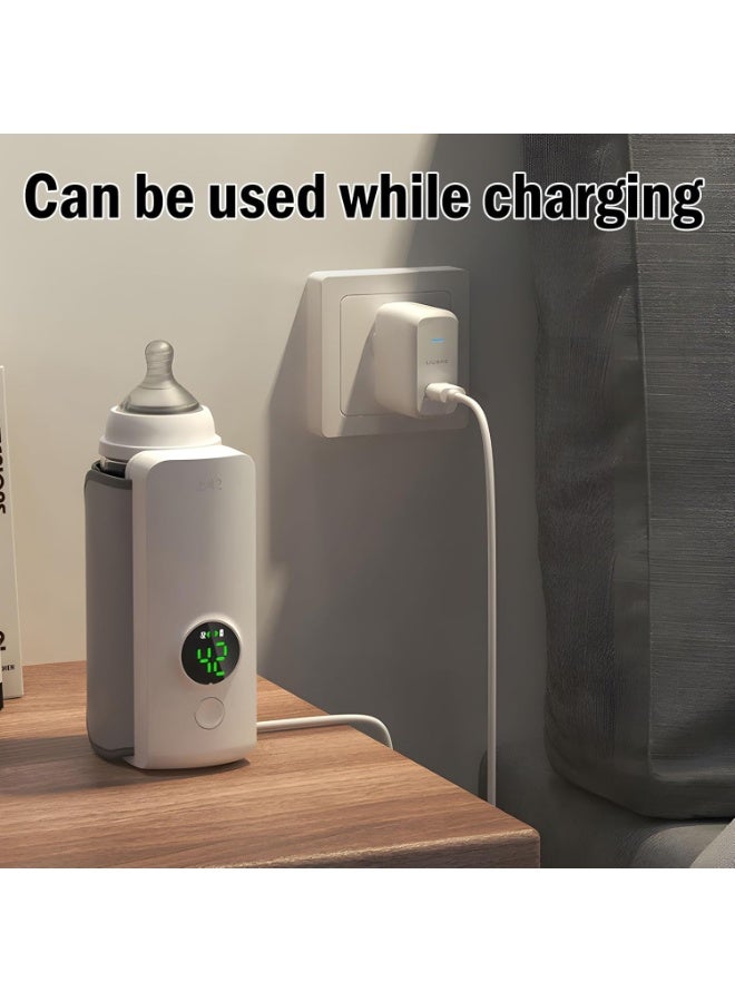 سخان رضاعة محمول للسفر ببطارية قابلة للشحن 2000mAh مع شاشة عرض درجة الحرارة وكشاف إضاءة – تسخين سريع للحليب بدون ماء بزمن قياسي – تحكم ذكي في الحرارة 6 مستويات من 37 إلى 55 درجة مئوية – تصميم جلدي فاخر مع لف حراري عاكس للحفاظ على السخونة – شحن USB-C – مناسب لمعظم زجاجات الأطفال – سخان حليب أطفال آمن للتنقل والرحلات والسيارة والرضاعة الليلية - Image 2